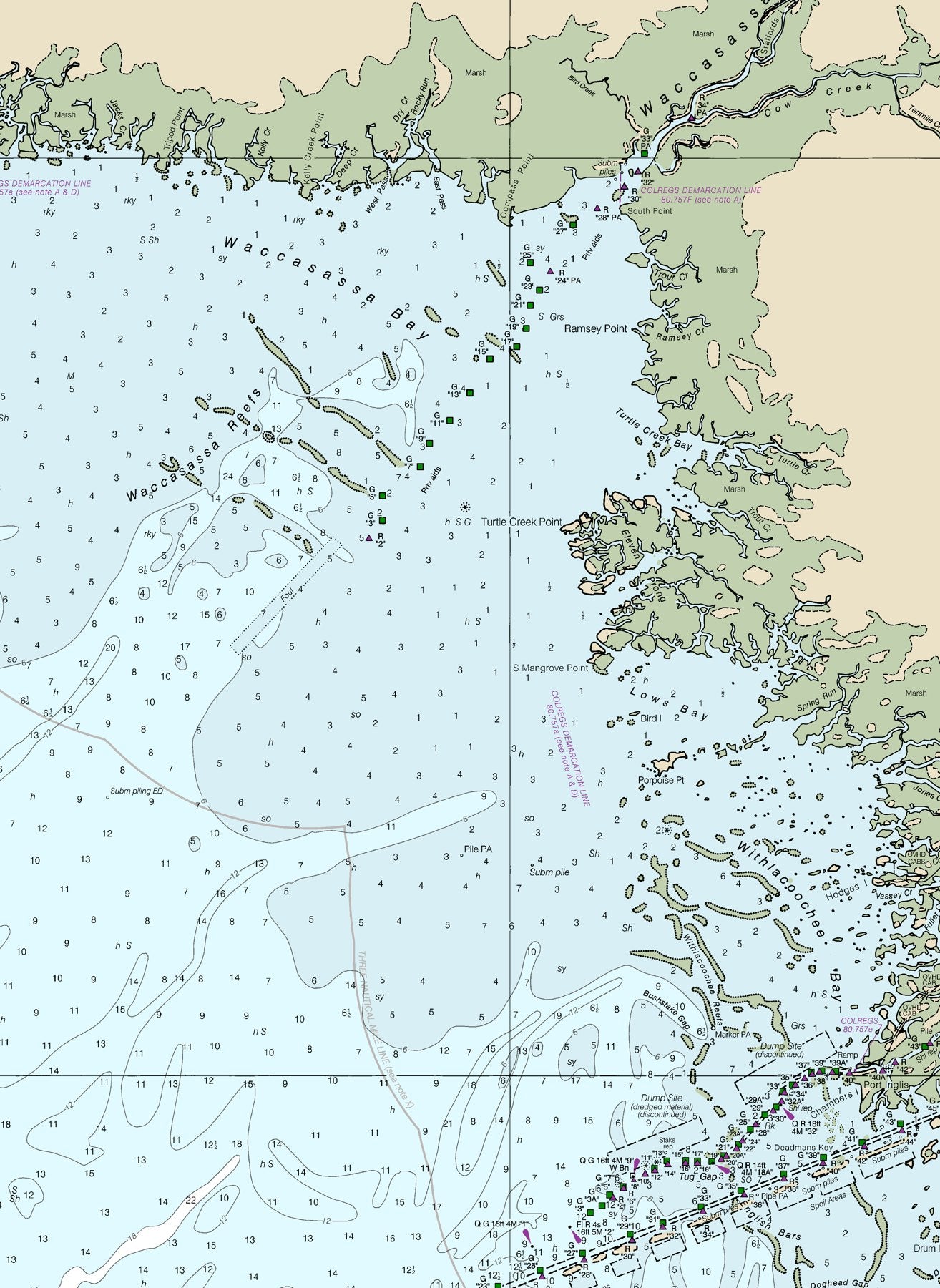 NOAA Chart 11408 section covering Waccasassa Bay and Withlacoochee Bay